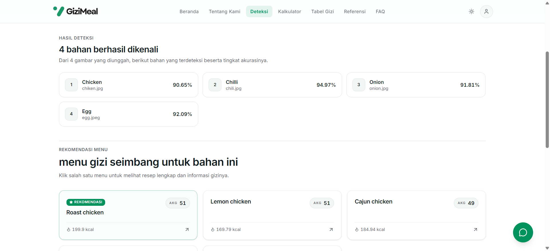 Detection Results Page