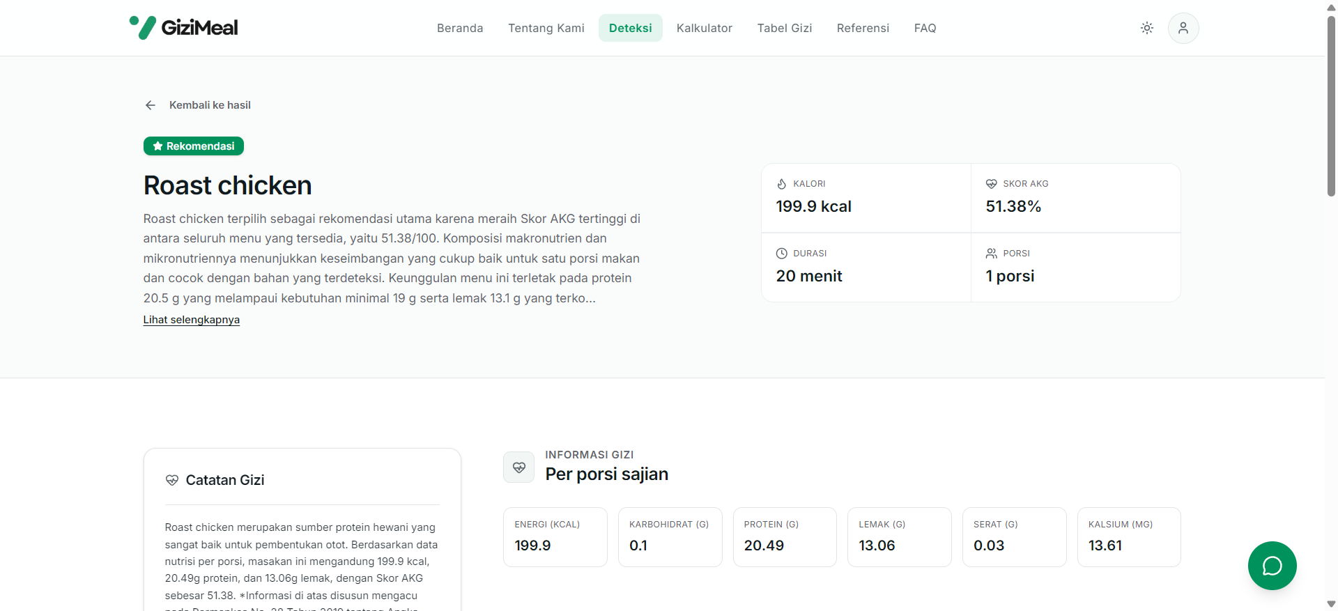 Menu Recommendation Page