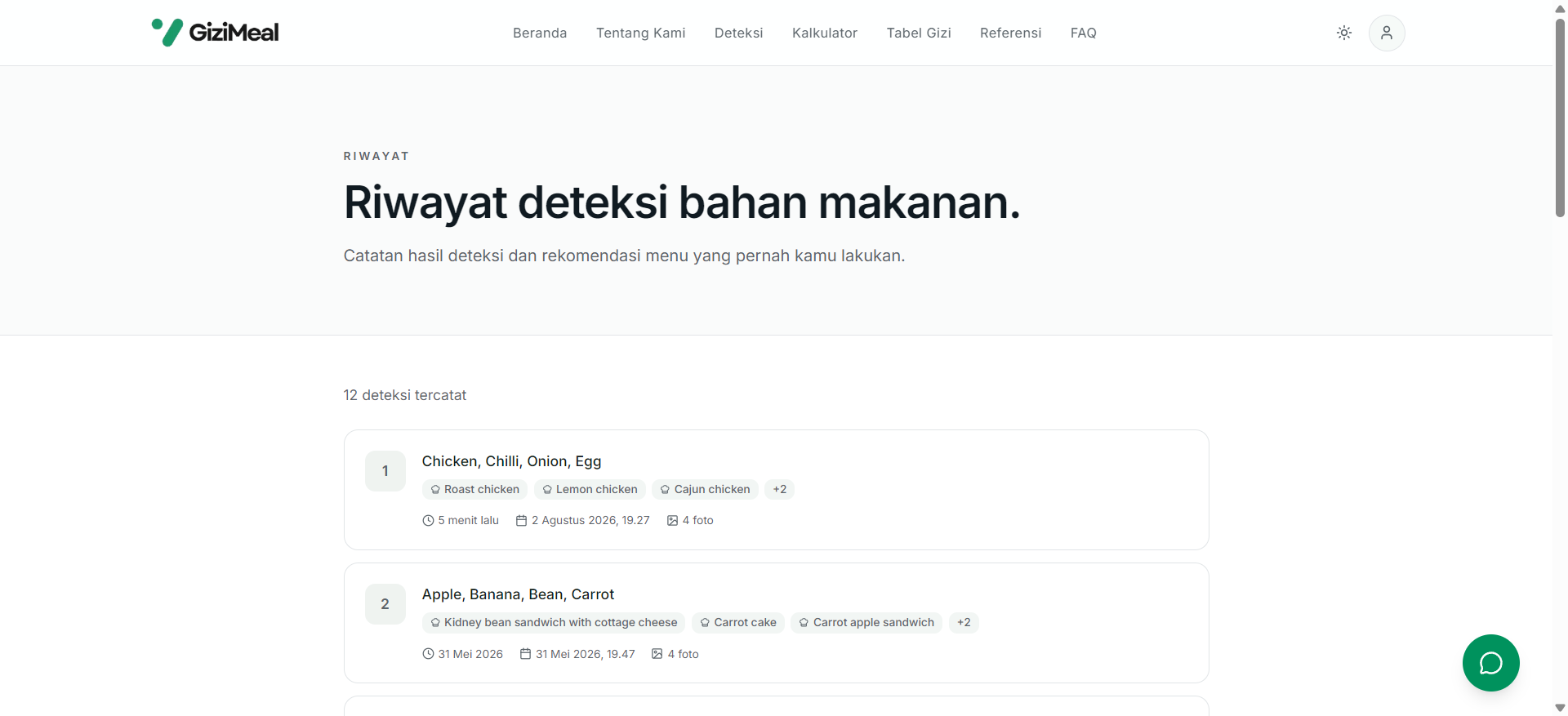 Detection History Page
