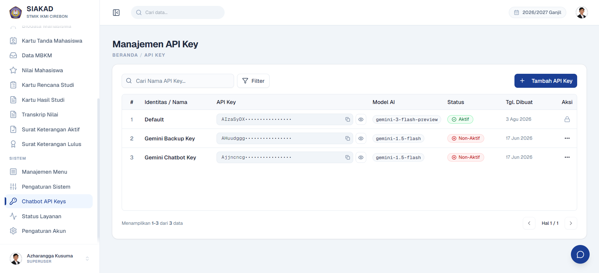 API Key Management Page