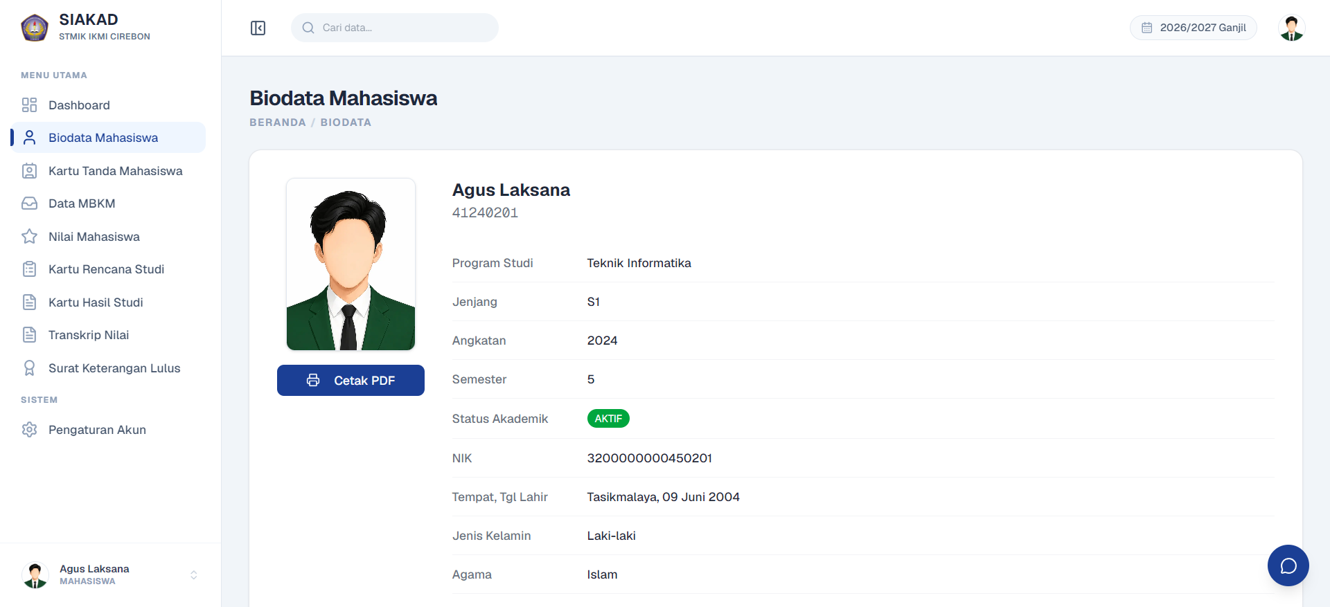 Student Biodata Page