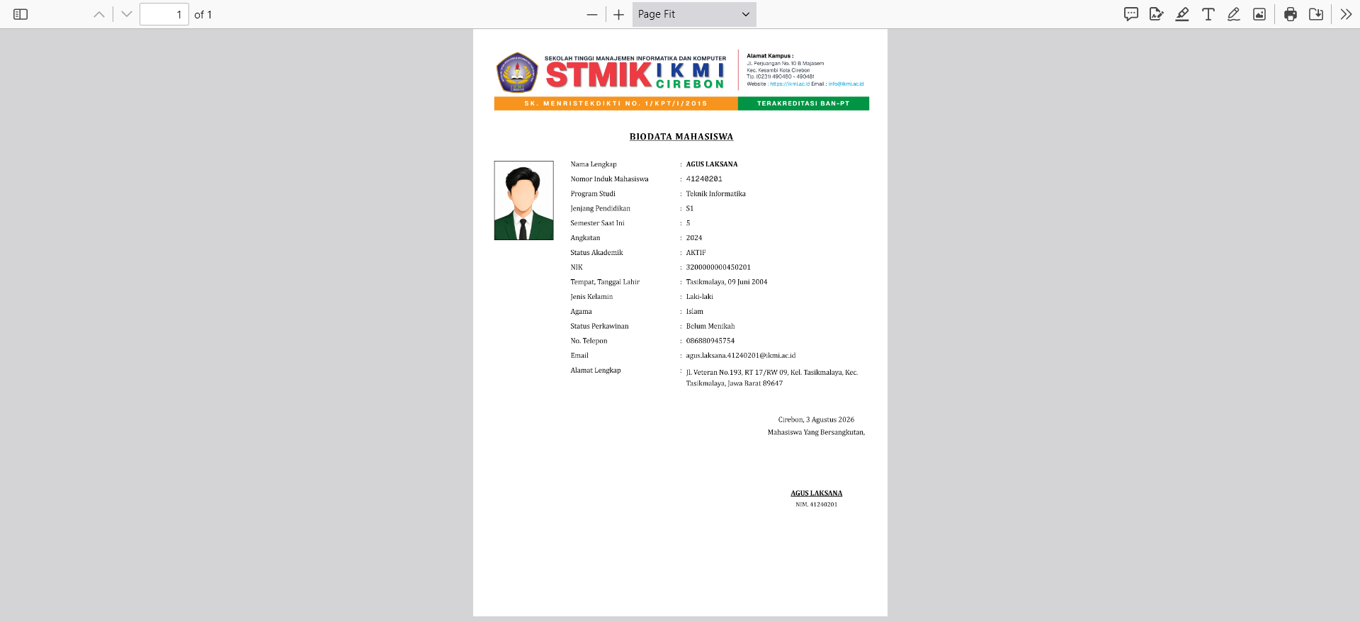 Print Student Biodata