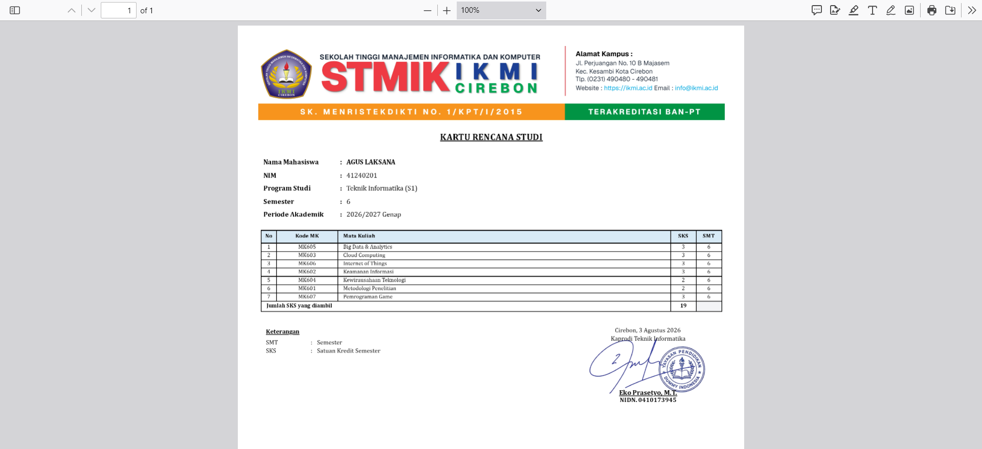 Print Study Plan (KRS)