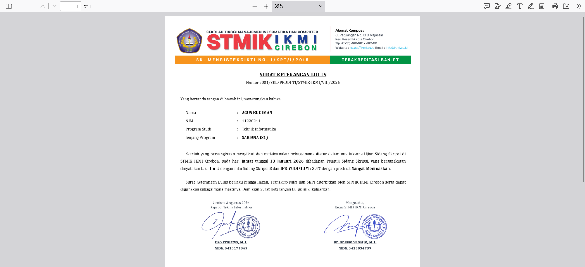 Print Graduation Certificate (SKL)