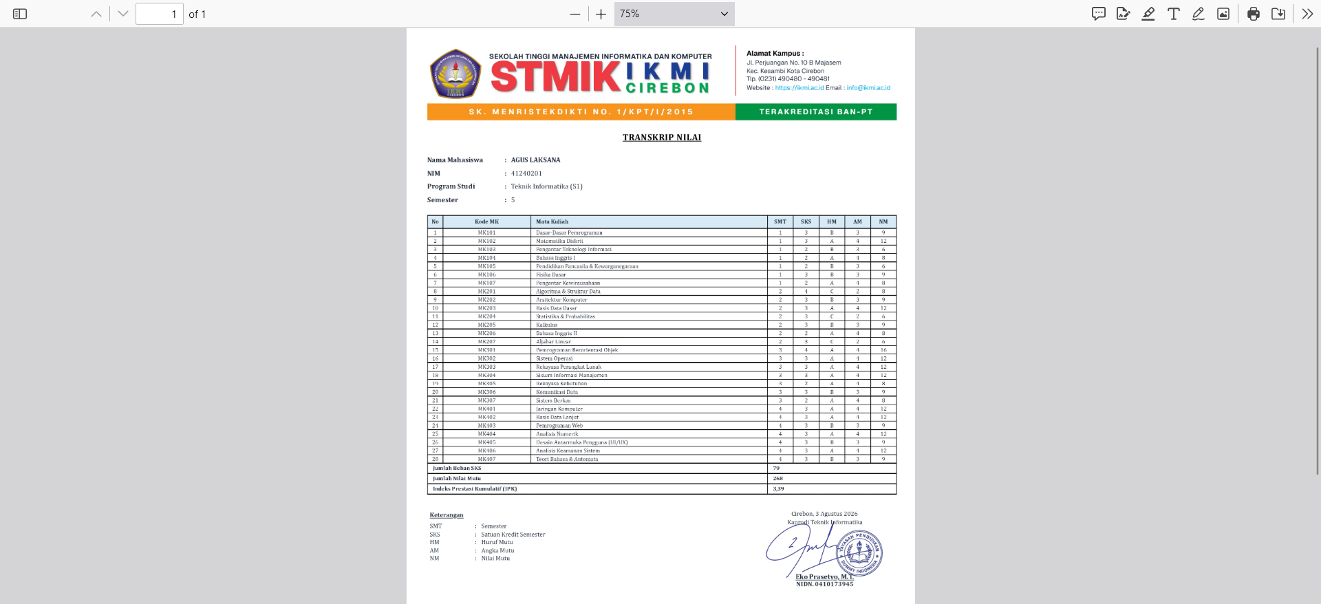 Print Academic Transcript