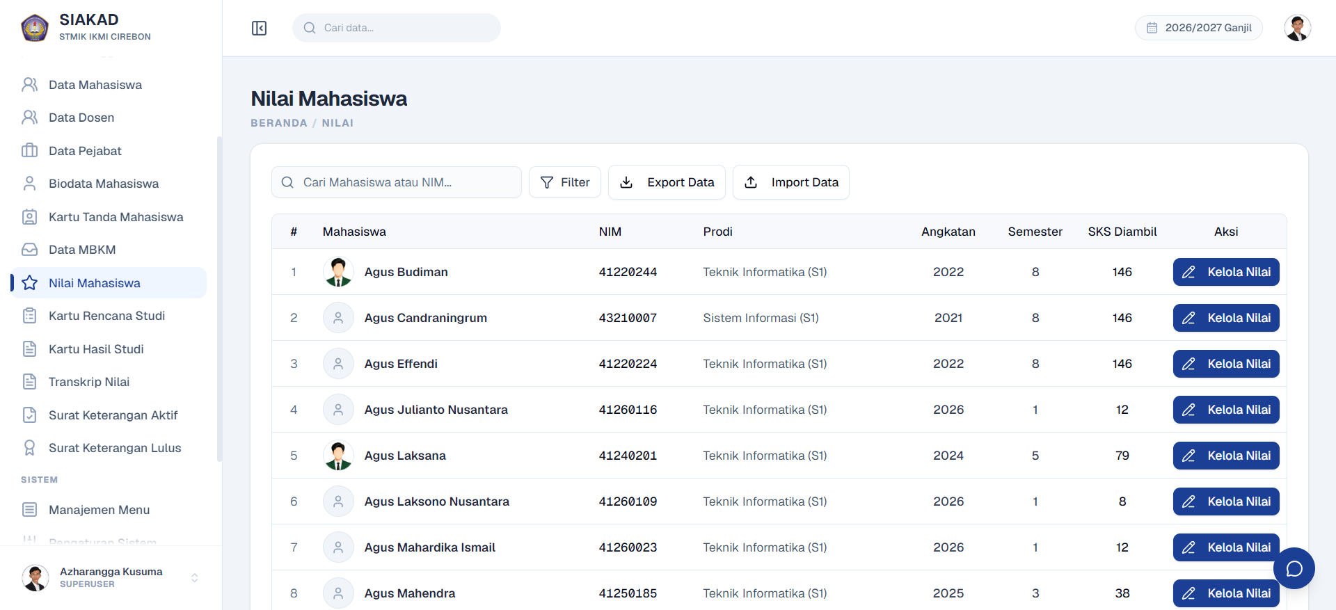 Manage Student Grades Page